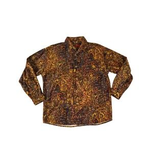 Signum Mens Button Down Shirt Vintage Paisley Abstract Tapestry Large Y2K